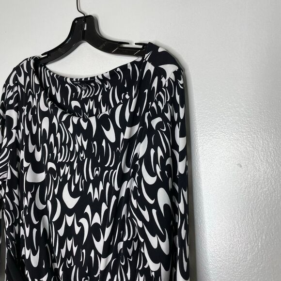 Chaus Black White Abstract Print Belted Midi Dress Size L Women's - Picture 2 of 9